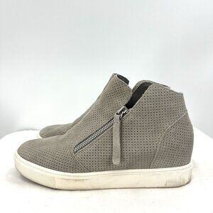 Steve Madden Caliber Perforated Gray Suede Zip Wedge Sneakers Womens 9